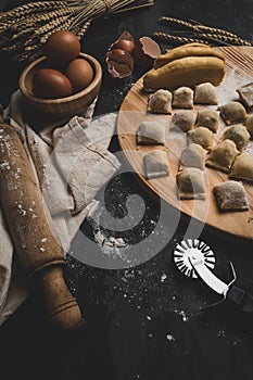 View of the preparation of homemade stuffed ravioli