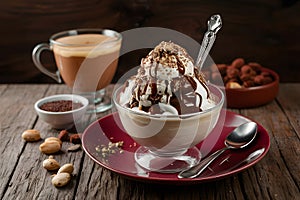 view presentation of a chocolate sundae in foodgraphy