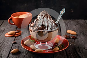 view presentation of a chocolate sundae in foodgraphy