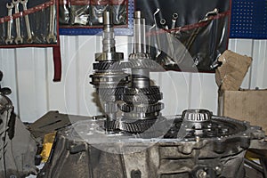 View of the primary and secondary transmission shafts