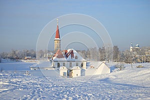 View of Priory Palace frosty january day. Gatchina, Leningrad region