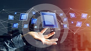 Processor chip and network connection - 3d render