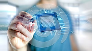 Processor chip and network connection - 3d render