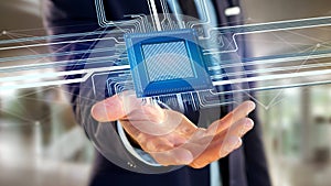 Processor chip and network connection - 3d render