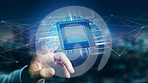 Processor chip and network connection - 3d render