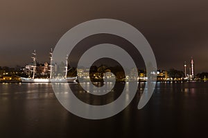 View from the promenade on a sailboat in Stockholm. Sweden. 05.11.2015