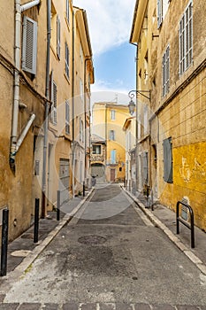 View of provence typical city Aix en Provence with old house facade in the morning