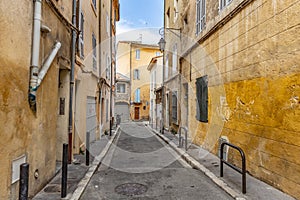 View of provence typical city Aix en Provence with old house facade in the morning