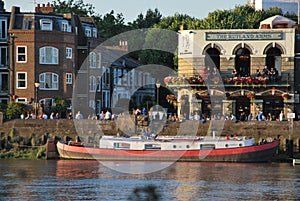 View of a pub on the thames river