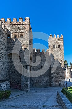 View at the Puerta de Bisagra originally Bab al-Saqra, also called Puerta de Alfonso VI a monumental moorish main city gate