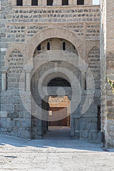 View at the Puerta de Bisagra originally Bab al-Saqra, also called Puerta de Alfonso VI a monumental moorish main city gate