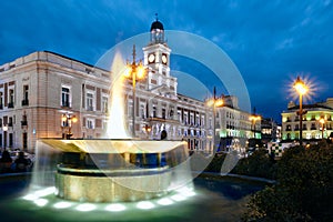 View of Puerta del Sol In Madrid at Night