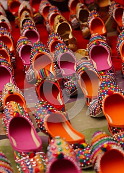 View of punjabi jutti in an indian market.