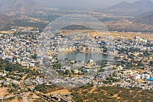 View of Pushkar lake from Savitri Mata temple on Ratnagiri hills. India photo