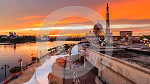 View of putra mosque, putrajaya, malaysia during sunset