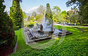 View of Putti Fountain in the botanical garden of Villa Taranto in Pallanza, Verbania, Italy.