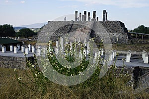 View from Pyramid C toward Pyramid B, Tula archaeological site, Mexico photo