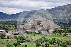 View of the pyramid of the moon at aztec pyramid Teotihuacan , ancient Mesoamerican city in Mexico, located in the Valley of photo