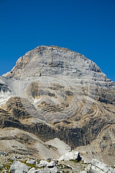 view of the pyrenean \'Cilindro\' peak from the Marbore or Tuca Roya valley, vertical photo