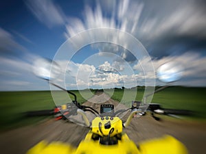 View from a quad bike in nature with amazing sky