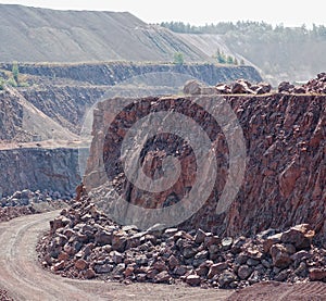 View into a quarry mine of porphyry rock