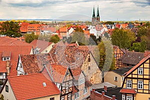 View on the Quedlinburg town near the Harz mountains. Saxony-Anhalt, Germany