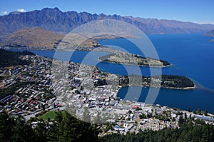 View on Queenstown, lake Wakatipu and Remarkables