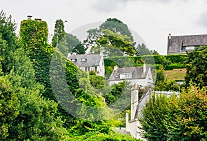 View of Quimperle Kemperle, a historic town built around two rivers, the Isole and Elle rivers that combine to form the Laita photo