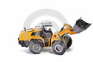 View of R/C model tractor racing cars on a white background. Free time Children and adults concept