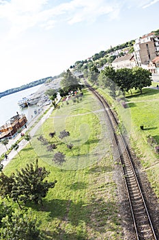 View At The Railroad, River And Sky From The Bridge In Belgrade