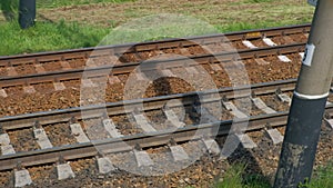 View Of Railroad Track Moving At High Speed.