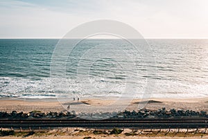 View of railroad tracks and the beach in San Clemente, Orange County, California