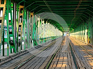 View at Rails Road over the Gdanski Bridge, Tramway bridge Warsaw,