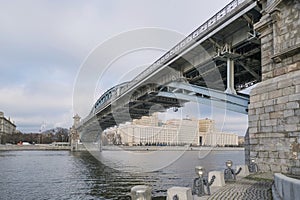 View of the railway bridge across the Moscow River from below