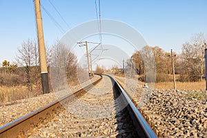 View of the railway track. Ascending railway track.The railway disappears