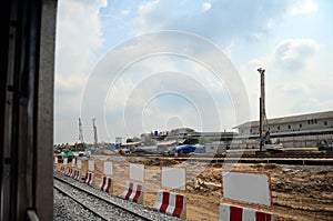 View on Railway Train start at Bangkok go to Phra Nakhon Si Ayutthaya at Thailand