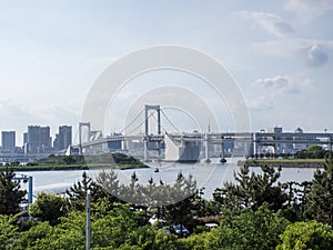 View of Rainbow Bridge from Odaiba, Tokyo, Japan