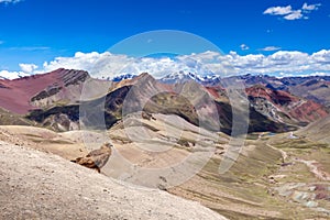 View of rainbow Mountains Of Peru. Peruvian Andes. Ausangate mountain.