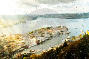 View of a rainy Bergen, Norway