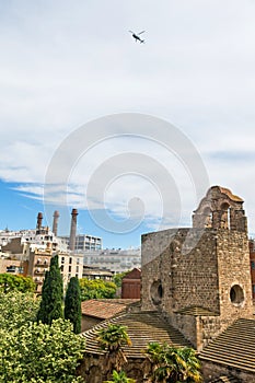 View of the Raval neighborhood in Barcelona: Sant Pau del Camp church, the oldest church in the city of Barcelona