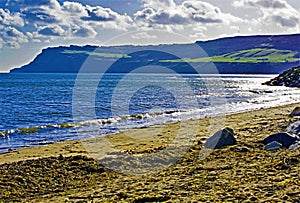 View of Ravenscar from Robin Hood`s Bay, Old Town, North Yorkshire.