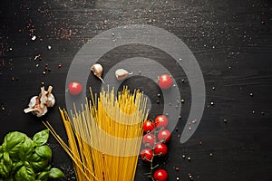 View of raw bolognese pasta ingredients