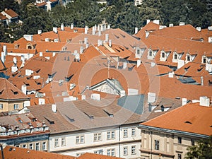 View with the red brick roofs of the old houses in the old town of Prague, Czech Republic