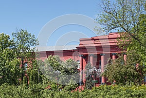 View of the red building of the University from Shevchenko Park photo