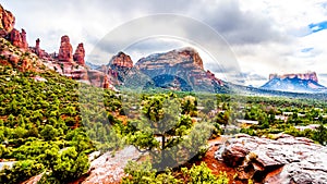 View of the red sandstone formations at Chicken Point viewed form the Chapel of the Holy Cross near Sedona