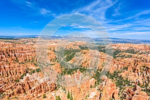 View of red sandstone hoodoos in Bryce Canyon National Park in Utah, USA - View of Inspiration Point