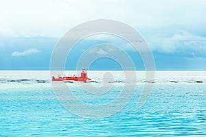View of the red submarine, Maldives. Copy space for text