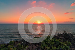 View of the red Sunset in the sea Israel