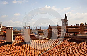 View of red tiled roofs in Florence. Italy