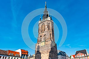 View of Red Tower, Roter Turm, in Halle Saale, Germany